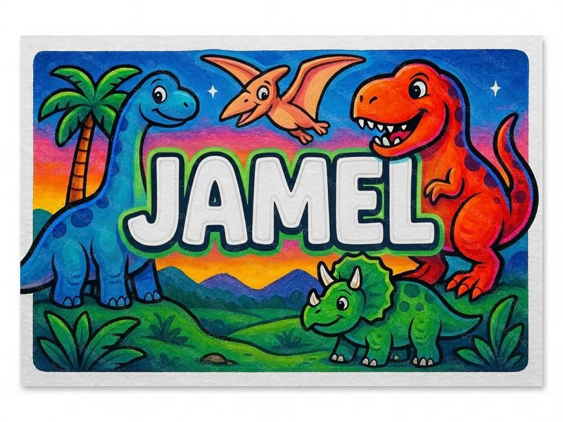Jamel Name Art - Dinosaur Adventure Personalized Wall Art