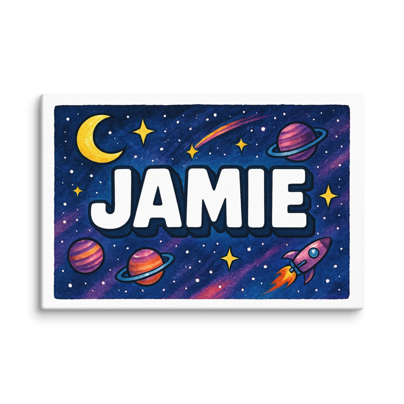 Jamie Name Art - Space Explorers personalized wall print for kids
