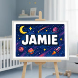 Jamie Name Art - Space Explorers personalized wall print for kids