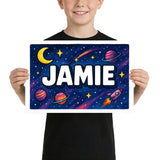 Jamie Name Art - Space Explorers personalized wall print for kids
