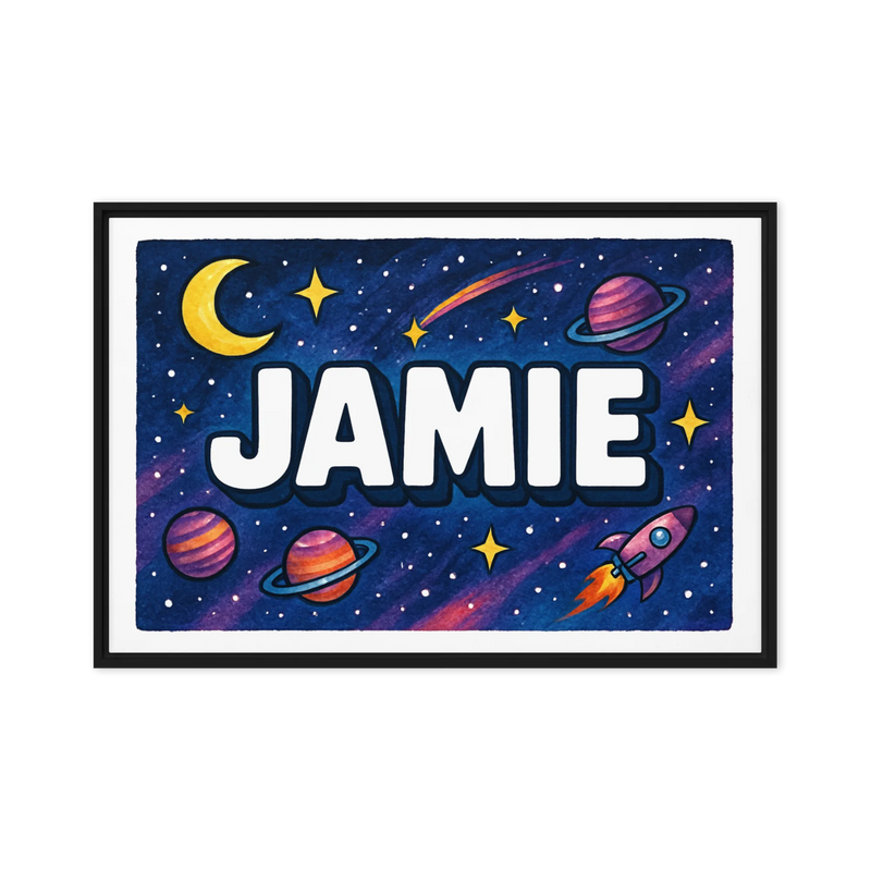 Jamie Name Art - Space Explorers personalized wall print for kids