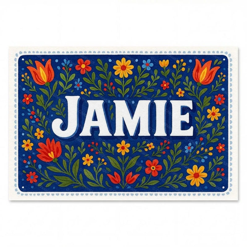 Jamie Name Art - Floral Farmhouse personalized wall print for kids