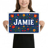 Jamie Name Art - Floral Farmhouse personalized wall print for kids