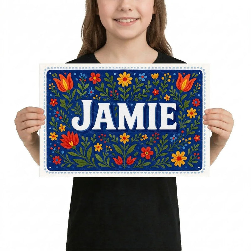 Jamie Name Art - Floral Farmhouse personalized wall print for kids