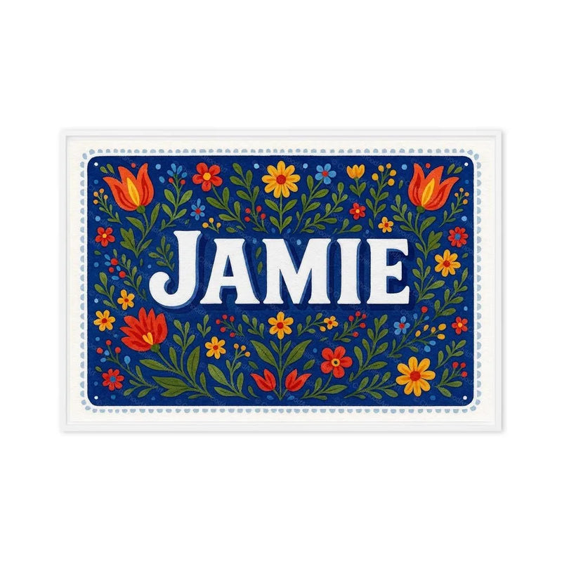 Jamie Name Art - Floral Farmhouse personalized wall print for kids