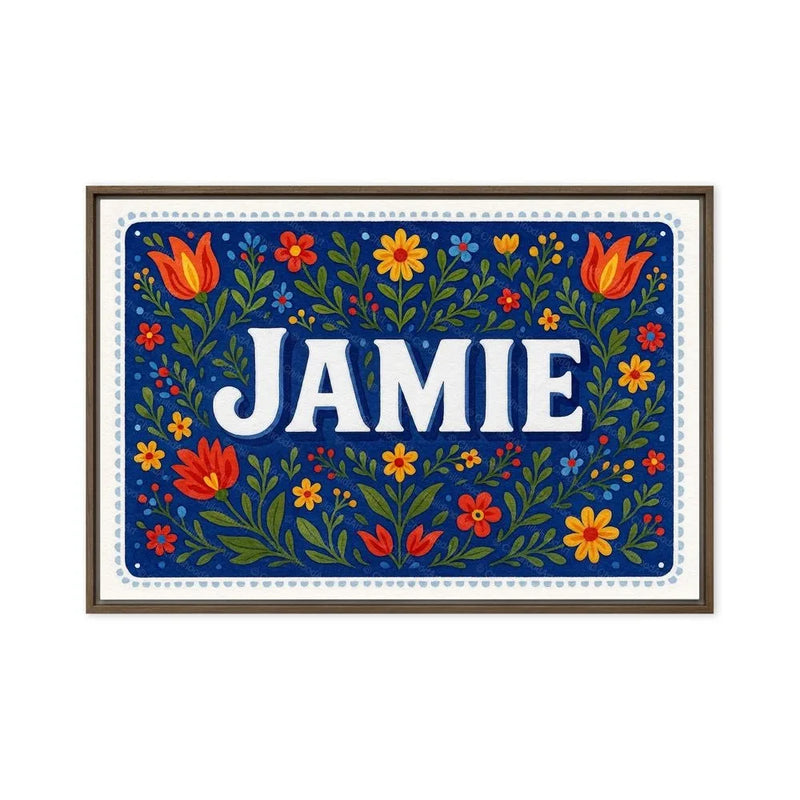 Jamie Name Art - Floral Farmhouse personalized wall print for kids