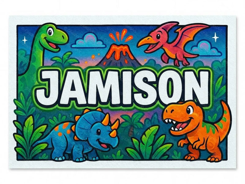 Jamison Name Art - Dinosaur Adventure Personalized Wall Art