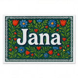Jana Name Art - Floral Farmhouse personalized wall print for kids