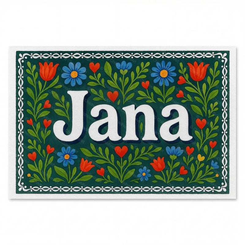 Jana Name Art - Floral Farmhouse personalized wall print for kids