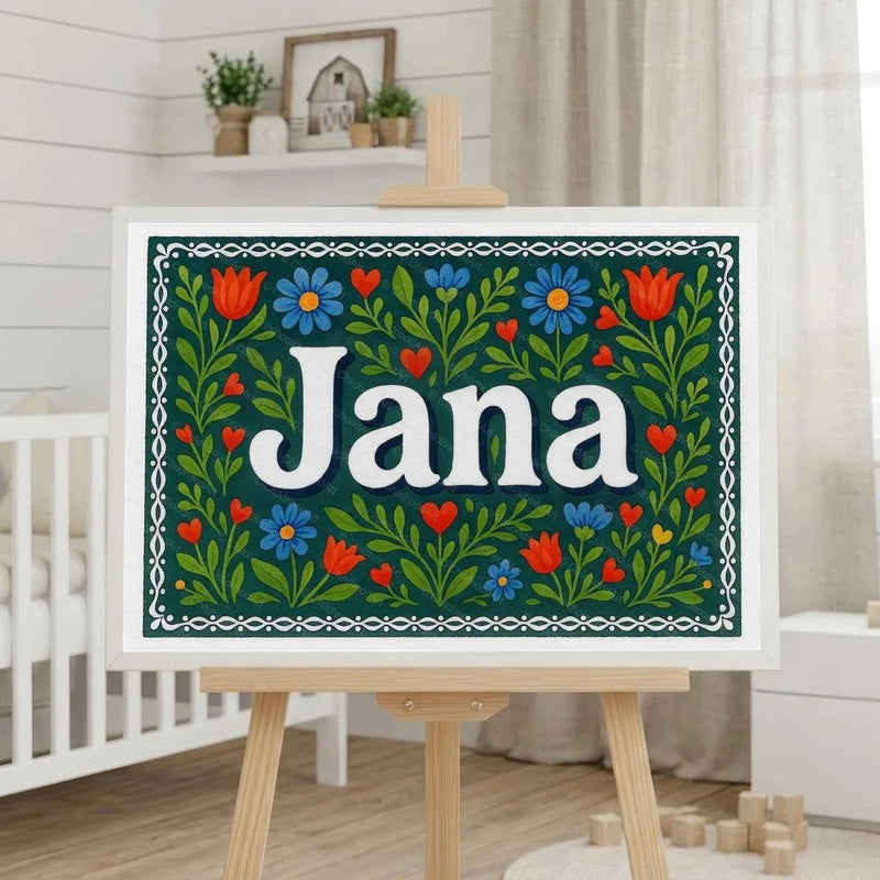 Jana Name Art - Floral Farmhouse personalized wall print for kids