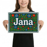 Jana Name Art - Floral Farmhouse personalized wall print for kids