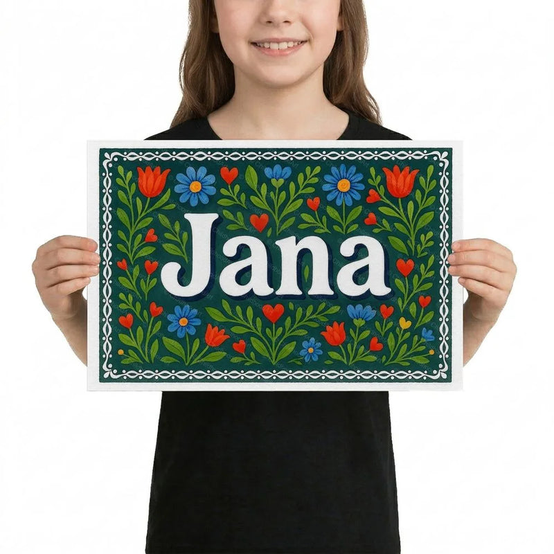 Jana Name Art - Floral Farmhouse personalized wall print for kids