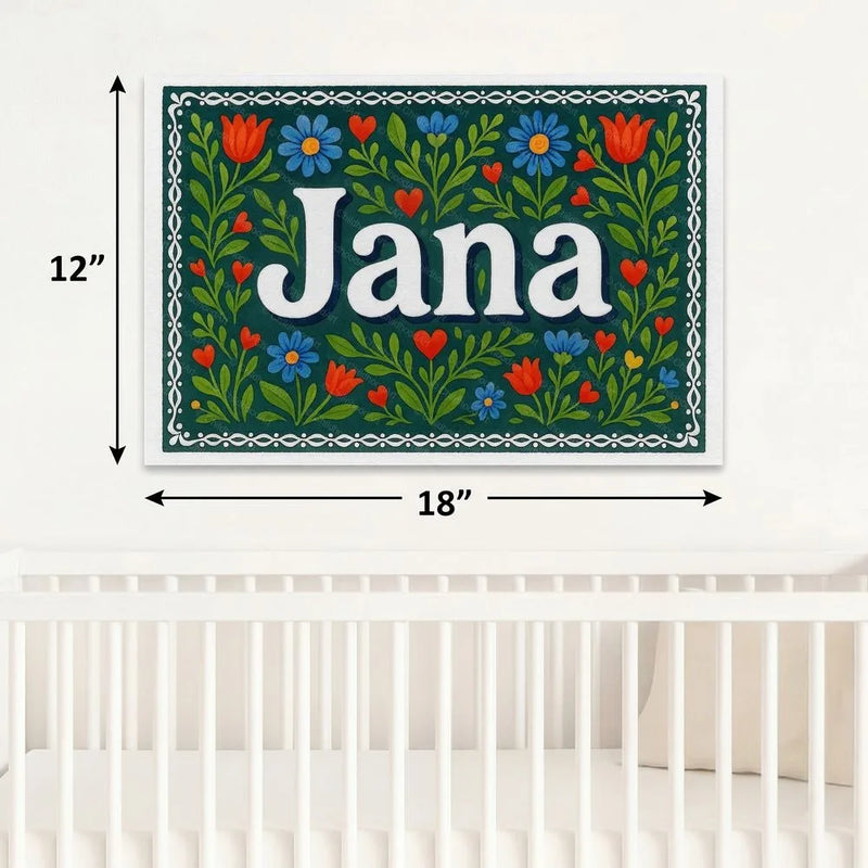 Jana Name Art - Floral Farmhouse personalized wall print for kids