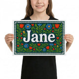 Jane Name Art - Floral Farmhouse personalized wall print for kids