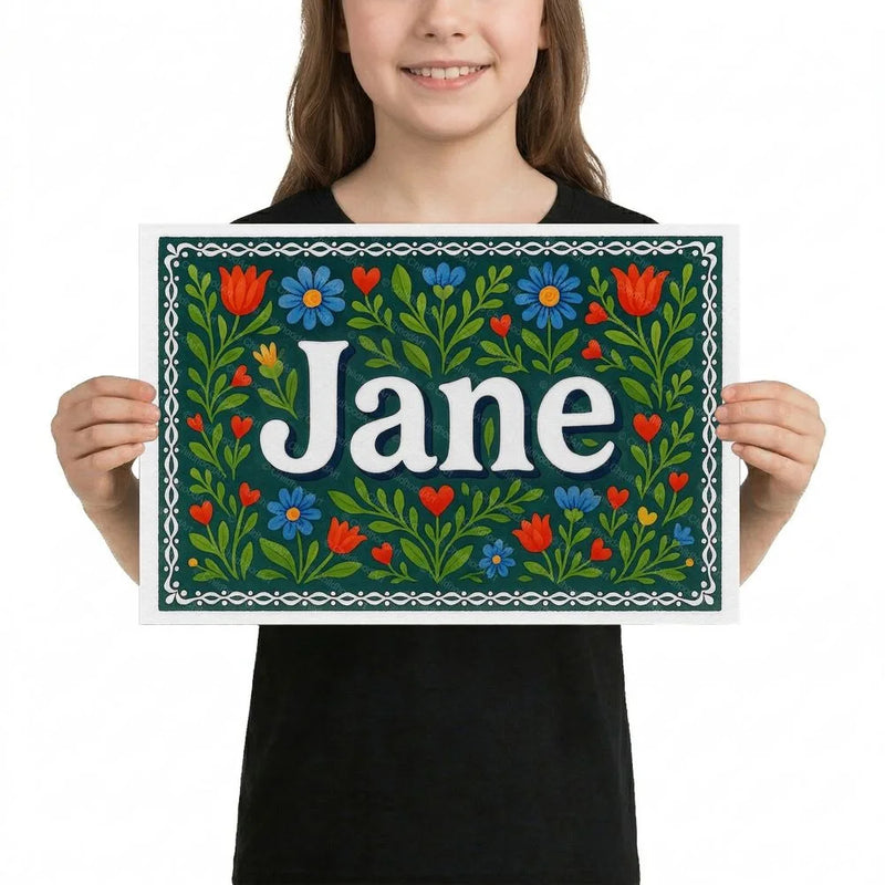 Jane Name Art - Floral Farmhouse personalized wall print for kids