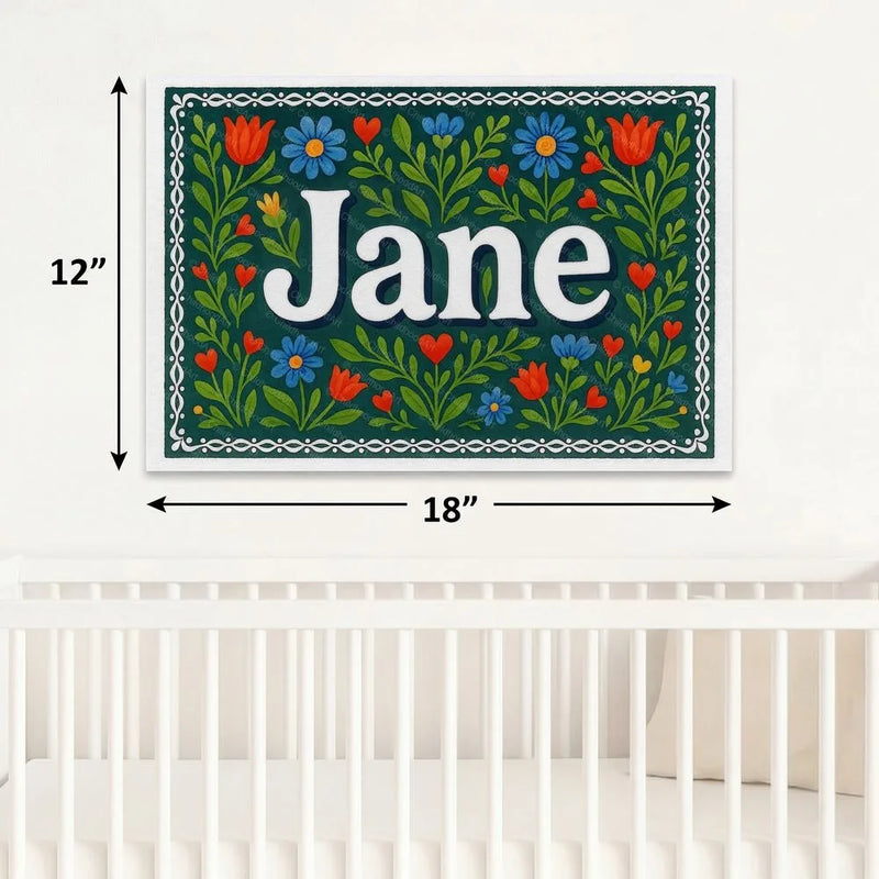 Jane Name Art - Floral Farmhouse personalized wall print for kids