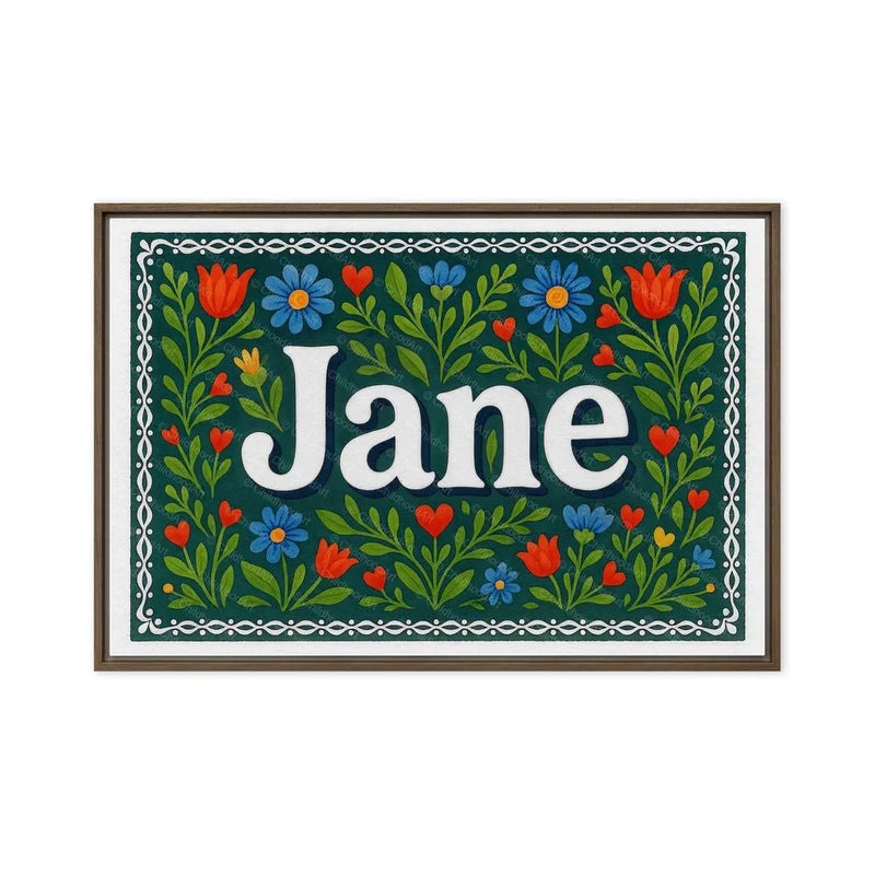 Jane Name Art - Floral Farmhouse personalized wall print for kids