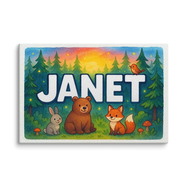 Janet Name Art - Forest Friends Personalized Wall Art