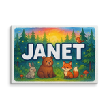 Janet Name Art - Forest Friends personalized wall print for kids