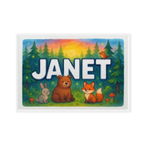 Janet Name Art - Forest Friends personalized wall print for kids