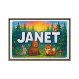 Janet Name Art - Forest Friends personalized wall print for kids
