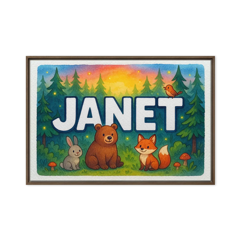 Janet Name Art - Forest Friends personalized wall print for kids