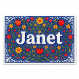 Janet Name Art - Floral Farmhouse personalized wall print for kids