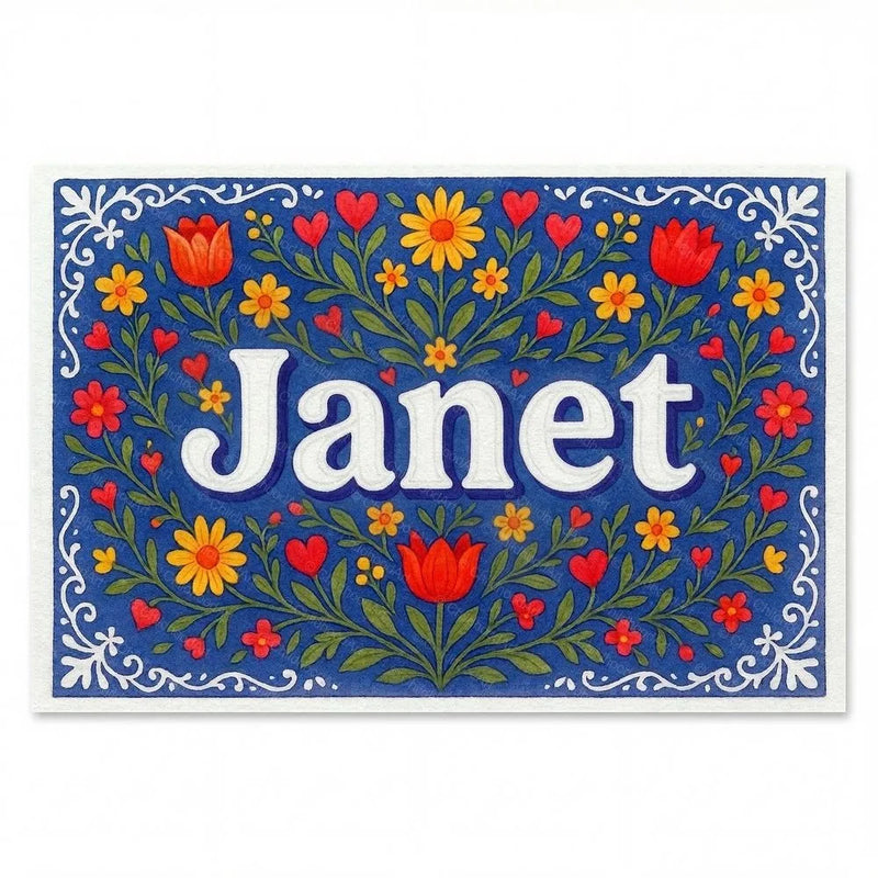 Janet Name Art - Floral Farmhouse personalized wall print for kids
