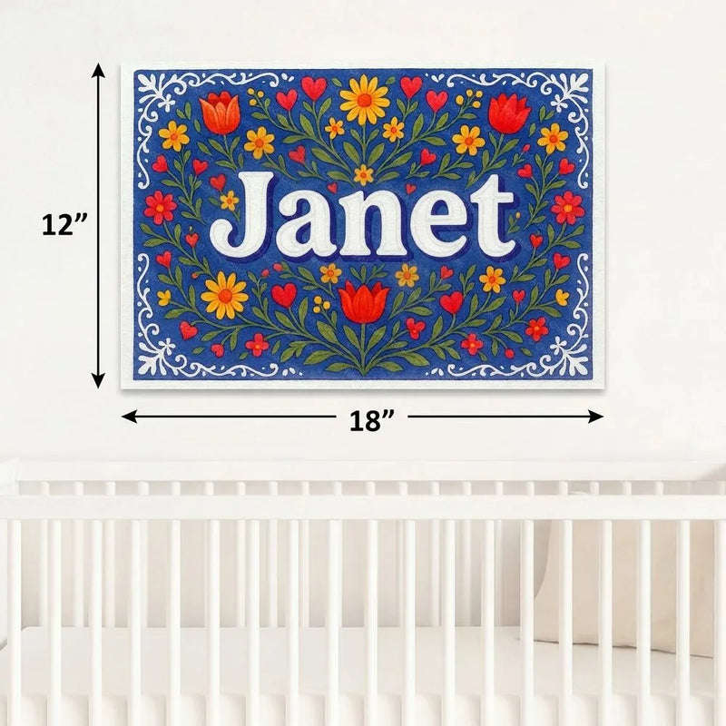 Janet Name Art - Floral Farmhouse personalized wall print for kids