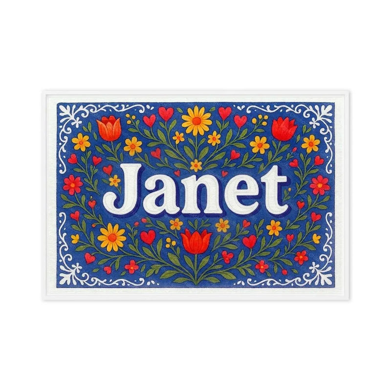 Janet Name Art - Floral Farmhouse personalized wall print for kids