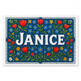 Janice Name Art - Floral Farmhouse personalized wall print for kids