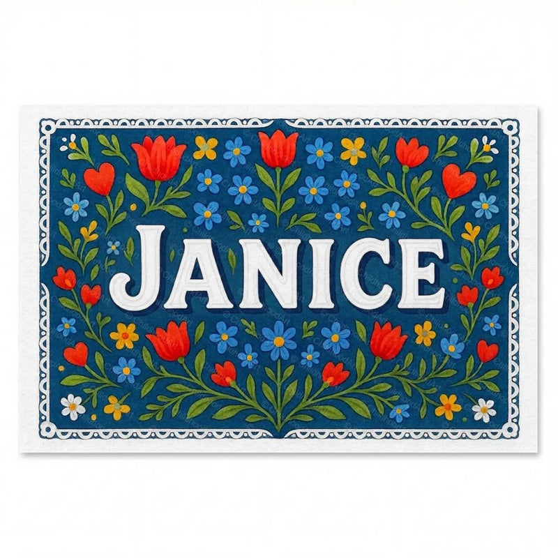 Janice Name Art - Floral Farmhouse personalized wall print for kids