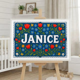 Janice Name Art - Floral Farmhouse personalized wall print for kids