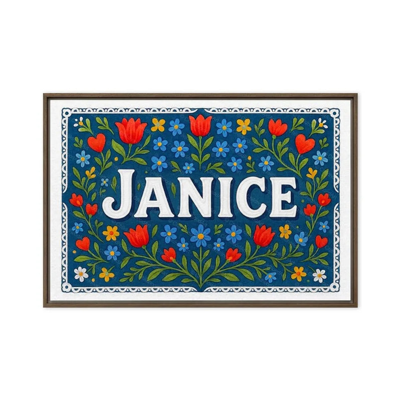 Janice Name Art - Floral Farmhouse personalized wall print for kids