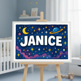 Janice Name Art - Space Explorers personalized wall print for kids