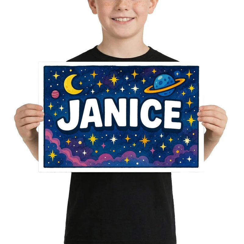 Janice Name Art - Space Explorers personalized wall print for kids