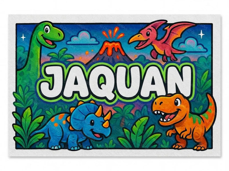 Jaquan Name Art - Dinosaur Adventure Personalized Wall Art