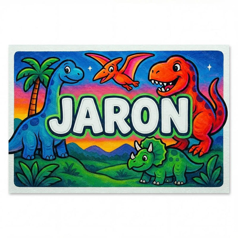 Jaron Name Art - Dinosaur Adventure personalized wall print for kids