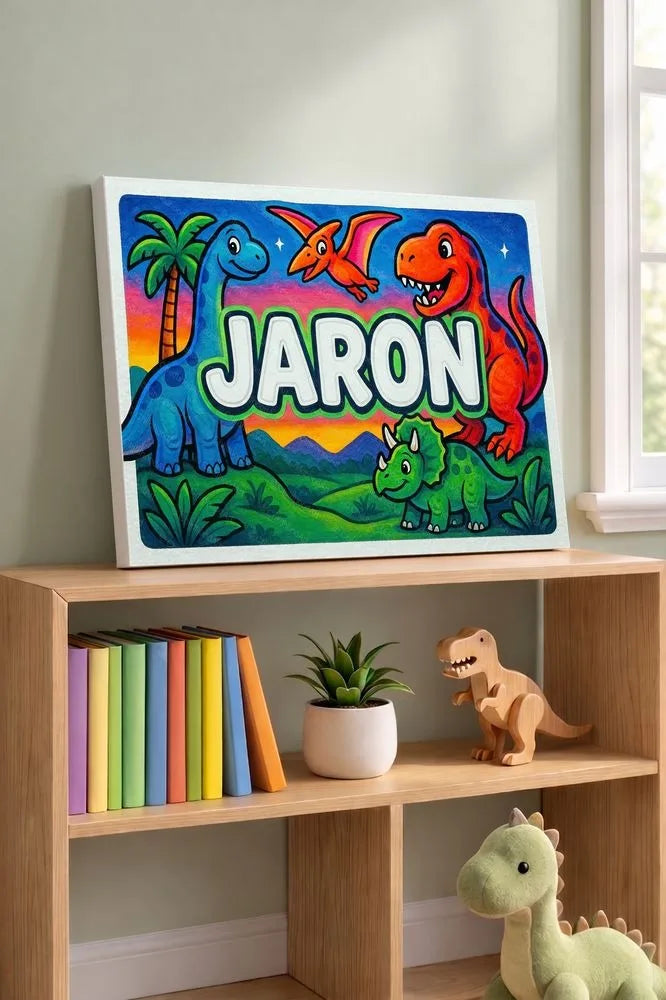 Jaron Name Art - Dinosaur Adventure personalized wall print for kids