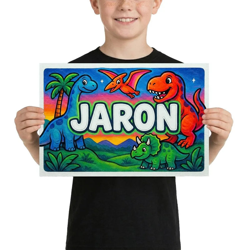 Jaron Name Art - Dinosaur Adventure personalized wall print for kids