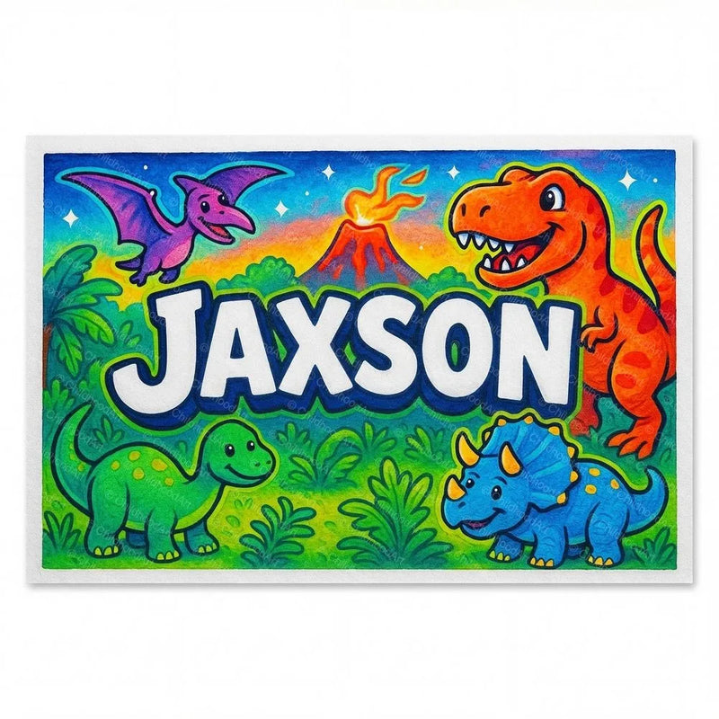 Jaxson Name Art - Dinosaur Adventure personalized wall print for kids