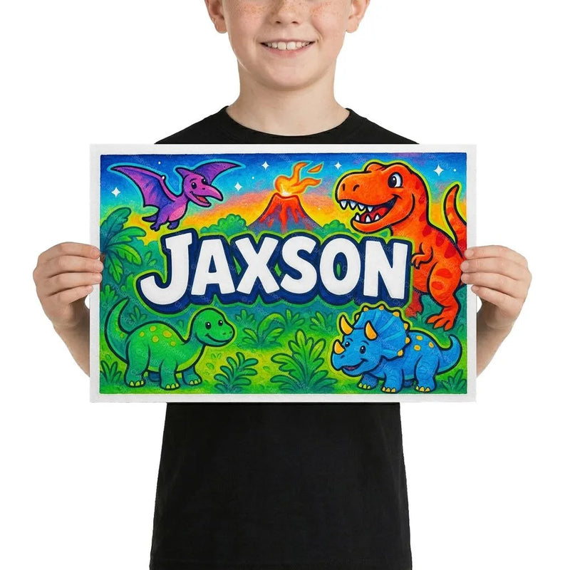 Jaxson Name Art - Dinosaur Adventure personalized wall print for kids