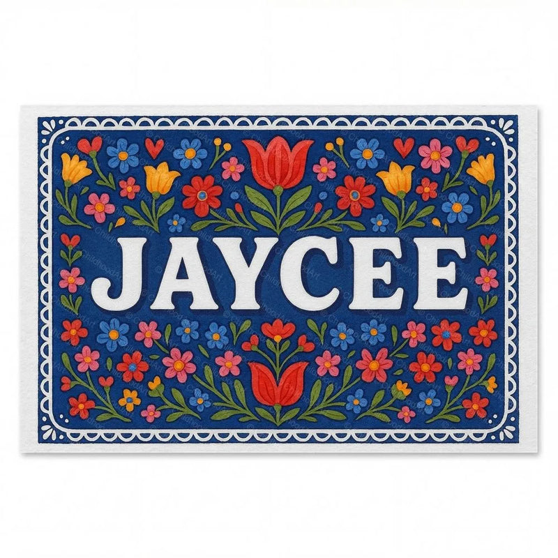 Jaycee Name Art - Floral Farmhouse personalized wall print for kids