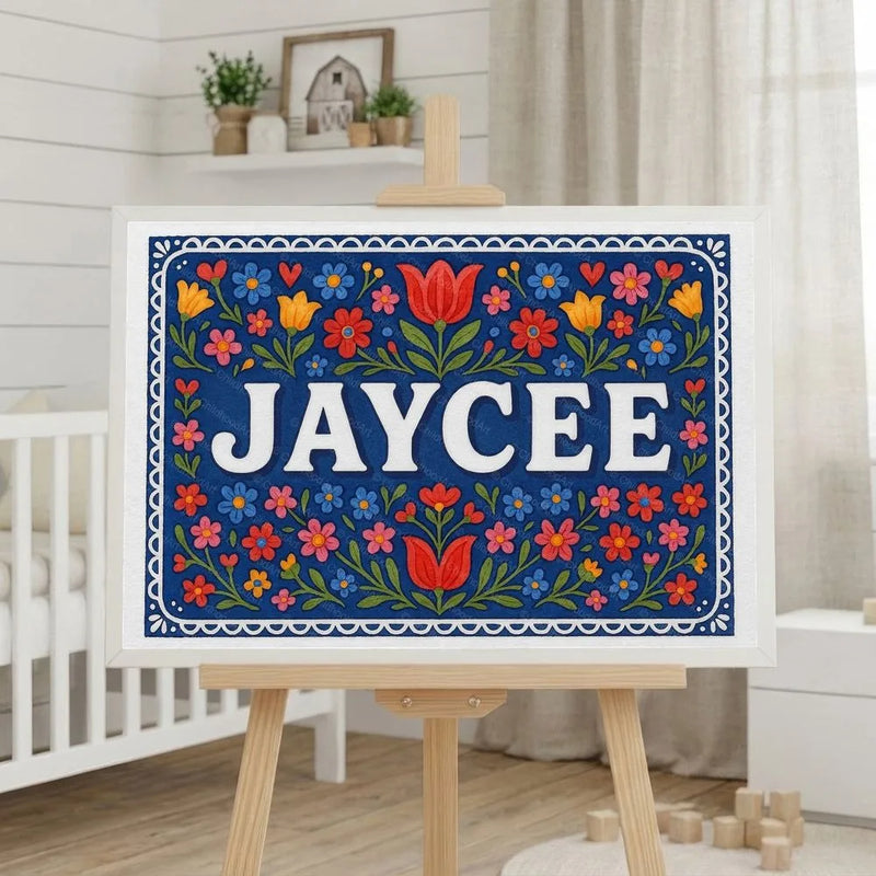 Jaycee Name Art - Floral Farmhouse personalized wall print for kids