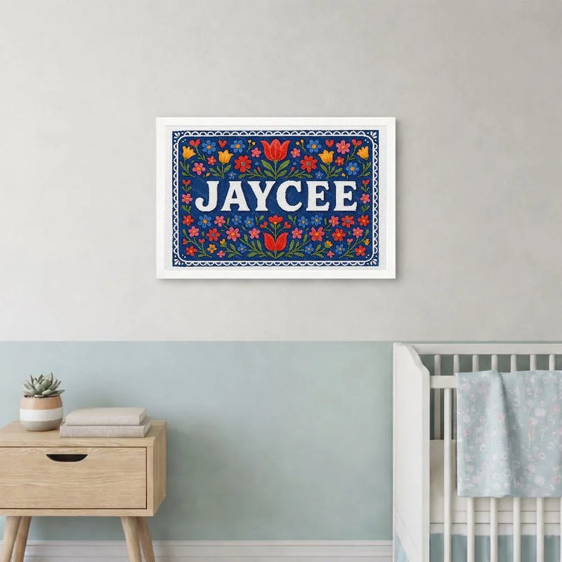 Jaycee Name Art - Floral Farmhouse personalized wall print for kids