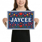 Jaycee Name Art - Floral Farmhouse personalized wall print for kids