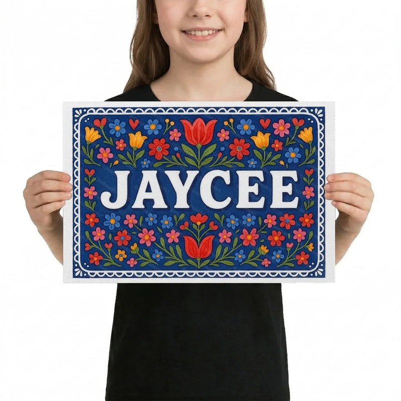 Jaycee Name Art - Floral Farmhouse personalized wall print for kids