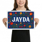 Jayda Name Art - Floral Farmhouse personalized wall print for kids