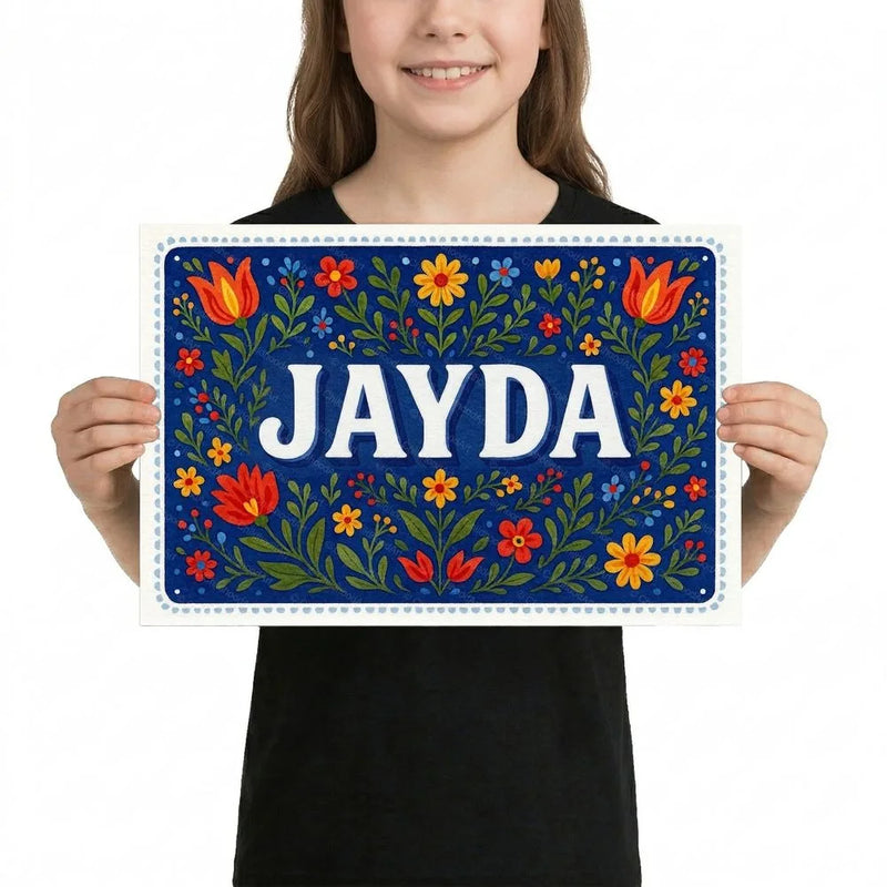 Jayda Name Art - Floral Farmhouse personalized wall print for kids