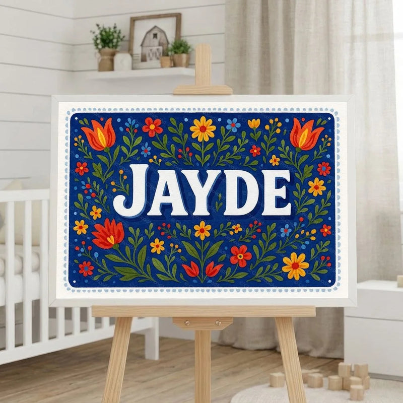 Jayde Name Art - Floral Farmhouse personalized wall print for kids